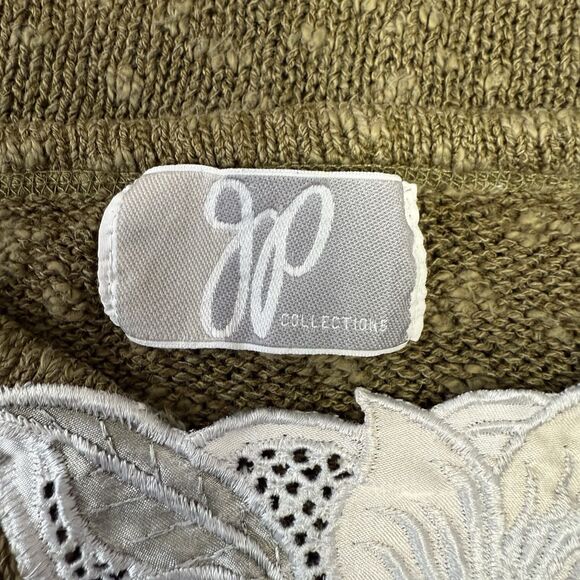 Vintage Grandmacore 80s Sweater JP Collections Medium Green White Embroidery - Picture 11 of 11